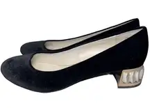 Anne Klein Women's 10 Black Velvet Haedyn Round Toe Crystal Block Heels Pumps