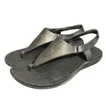Abeo Beth Sandals Women's 8.5 Narrow Black Bronze Snake Comfort T-Strap Thong