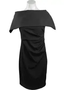 Vince Camuto Black Off Shoulder Popover Cinched Cocktail Party Sheath Dress Sz 6