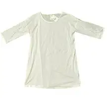 Hanro White Nightshirt Medium Eyelet 3/4 Sleeves Cotton Nightgown Womens NWT