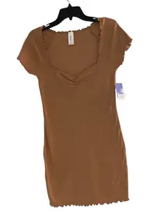 NWT abound mocha ribbed short sleeve tshirt dress size medium 58% organic cotton
