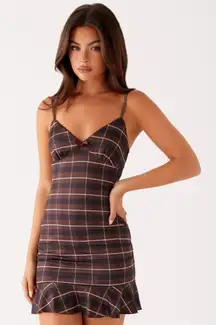 Karis Mini Dress - Brown Black Check