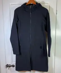 Lululemon Soft Shell Black Hooded Full Zip Long Jacket Coat Womens 4 Minimalist