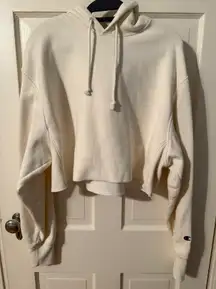 Reverse Weave Cream Cropped Hoodie
