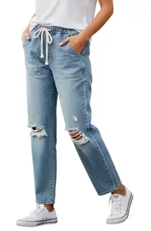 Paperbag Mid Rise Jeans Medium Wash Drawstring Pockets Size M Unbranded Denim