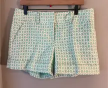 NY & Co 7th Avenue Mint Jacquard Shorts Size 10 Geometric Preppy Spring Summer