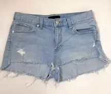 Uniqlo Jean Shorts Denim Midrise Distressed Hem Cotton Light Cut Off 28