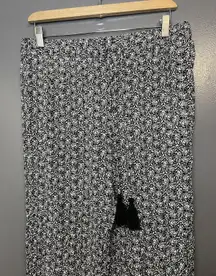 Knox Rose Pants Womens Large Black White Boho Wide Leg Tassel Drawstring Rayon