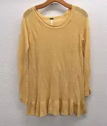 Free People Lightweight Sheer Linen Ruffle Bottom Sweater XS
