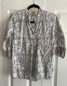 Roberta Roller Rabbit Womens XS Blue Floral Top 3/4 Sleeve Tunic Top