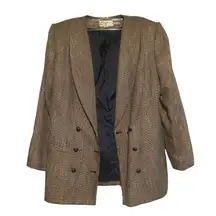 VTG Gray Black Tweed Blazer Shoulder Pads work office professional Size 10/11