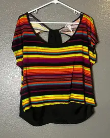 Share Women’s Rainbow Stripe High Low Back Cutout Top Multicolor Size L