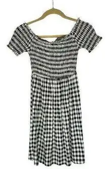 ASOS NWT  Black & White Gingham Checkered Smocked Short Sleeve Mini Dress Size 6