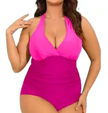 Daci Deep Plunge V-Neck Backless One Piece Swimsuit pink size 14W pink NWT