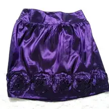 Purple Metallic Embroidered Rose Skirt S Floral