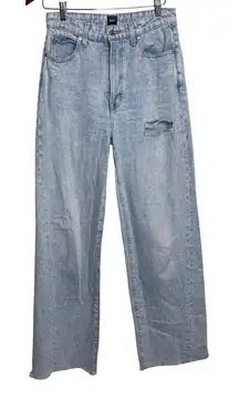 Edwin High Rise Wide Leg distressed light blue jeans sz 27