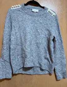 3.1 Phillip Lim Heather Gray Sweater with Pearl Shoulder Detail