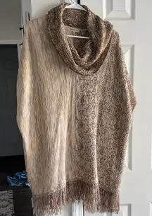 Democracy Taupe and Brown Cowl Neck Poncho