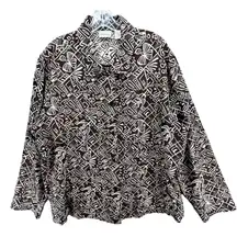 Chicos Shirt Jacket Women XL Brown Silk Blend Aztec Print Resort Wear Artsy Boho