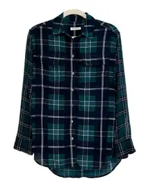 Equipment Femme Chiffon Sleeve Plaid Button Up Silk Top Extra Small