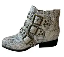 Zodiac Boots Adele Snakeskin Cream Gray Ankle Boot Studs Buckles Women's Size 7M