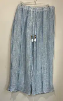 Sigrid Olsen 100% Linen Striped Tassel Pants Large Coastal Resort Beach Boho Fit