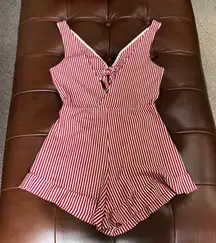 Zara Front Tie Red & White Striped Romper