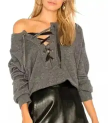 RAILS Cashmere Wool Blend Amelia Lace Up Sweater Charcoal Grey Size XS