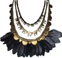 Stella & Dot || Plume Multi Tiered Necklace Black & Blue Feather Included