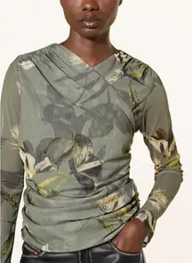 ALLSAINTS Hanako Floral Mesh Top Olive Green