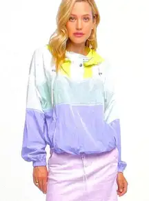 ASTR The Label Sawyer Windbreaker pastel colorblock hooded, size L cottagecore