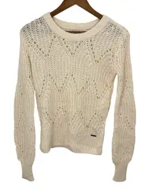 Abercrombie & Fitch Cream Open Knit Sweater Crochet Lace Detail Size XS Delicate