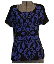 ELLE WOMEN'S COBALT BLUE AND BLACK SPARKLE‎ PATTERN TOP SIZE SMALL