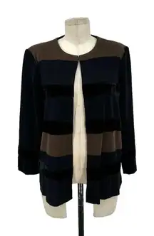 Misook Brown Black Velvet Striped Open Front Sweater‎ Jacket Blazer Size Medium