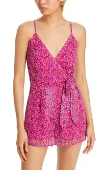 Aqua Pink and Purple AQUA Geometric Tie Waist Romper NWT