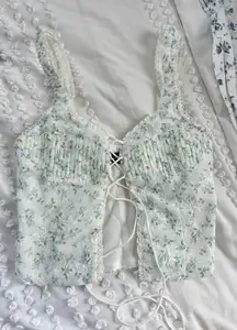 White Fox Lace Up Floral Corset Top