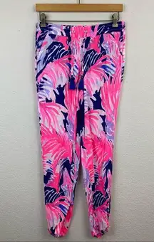 LILLY PULITZER Hot Pink Blue Palm XS Piper Jogger Pants Tassel Drawstring