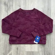 Champion NWT  Textured Camo Sweatshirt Burgundy XS Moisture Wicking Crewneck