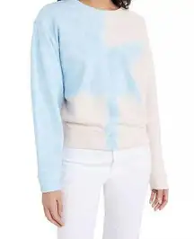 Pink Blue Tie Dye Rib Insert Neck Crew Sweatshirt