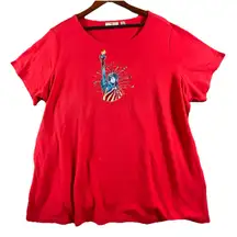 QUACKER FACTORY Embellished Top  2X Pullover‎ Patriotic Statue Of Liberty Red