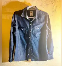 Dickie’s Denim Button-Up Shirt with pearl buttons, cuff and side detail- awesome
