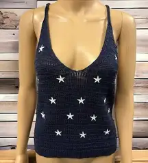 COCO & JAIMESON Knit Navy White Star Print Tank Top Women’s Large