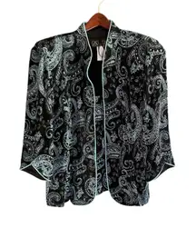 Alex Evenings Women's Black Blue Paisley Open Front Jacket Tank Set Size L