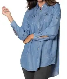 Stella Carakasi XL Women's Tunic Top Denim Chambray Button Up Down Womens Luxury