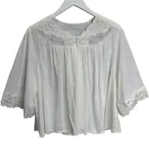 Vintage Shadowline Nylon Bed Jacket White Semi Sheer Lace Detail Size XL Topper