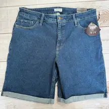 NEW AVA + VIV Medium Wash Denim High Rise Cuffed Hem Bermuda Shorts Size 16W