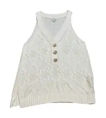 Sundance Kenzie Chunky Cable Knit Sweater Sleeveless‎ Boho Size Large Ivory