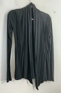 Womans Timing Open Front Cardigan Sweater Medium Black Pleated Long Sleeve