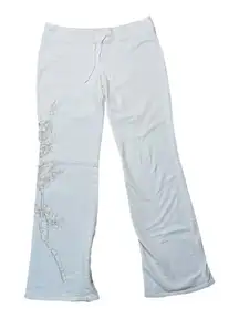 Y2K Vintage Da-Nang Sweatpants Low Rise Embroidered Floral White Women APPROX XL