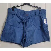 Old Navy Chambray Sz XL High Waist Shorts W/ Elastic/Tie Waist 100% Cotton New
